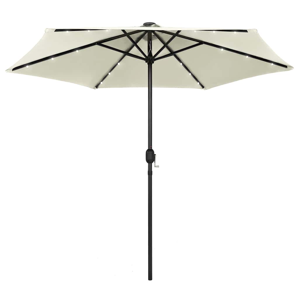 Guarda-sol jardim luzes LED/poste alumínio 270 cm branco areia