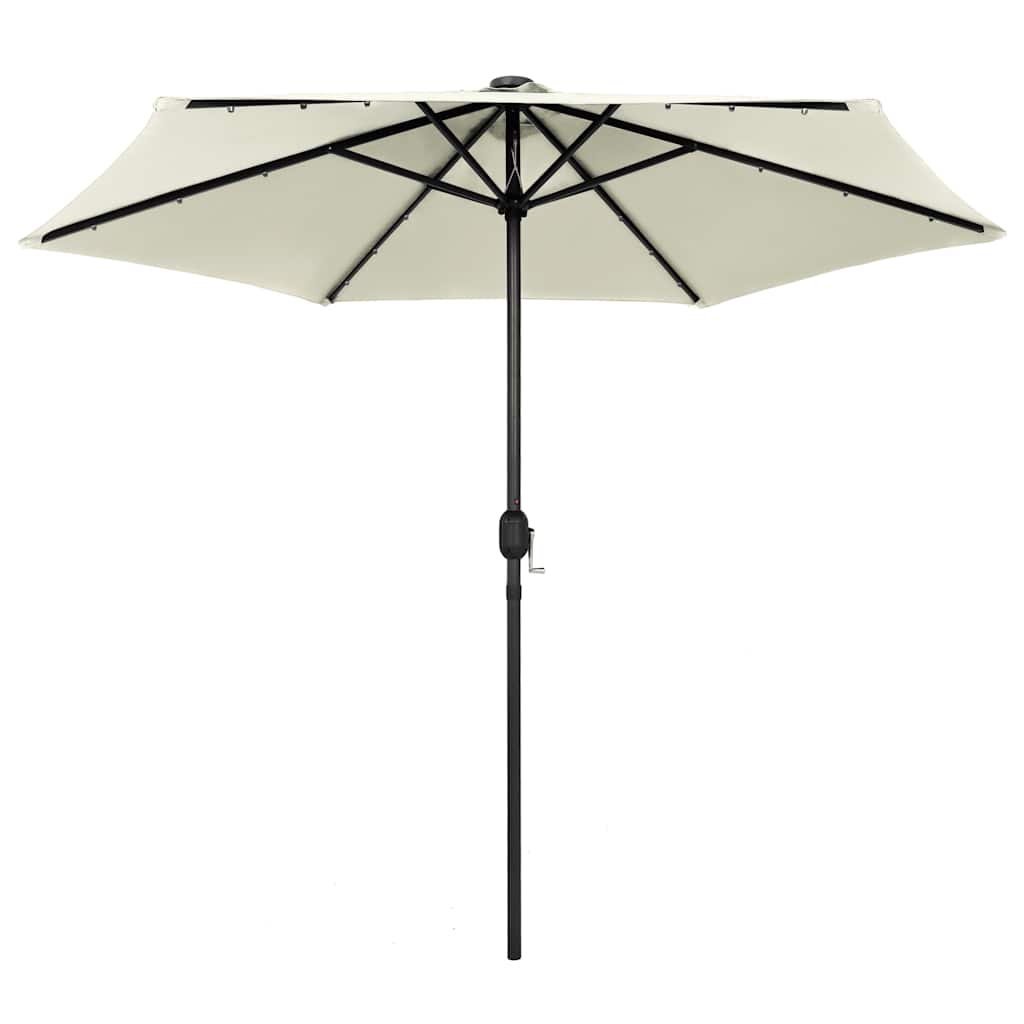 Guarda-sol jardim luzes LED/poste alumínio 270 cm branco areia