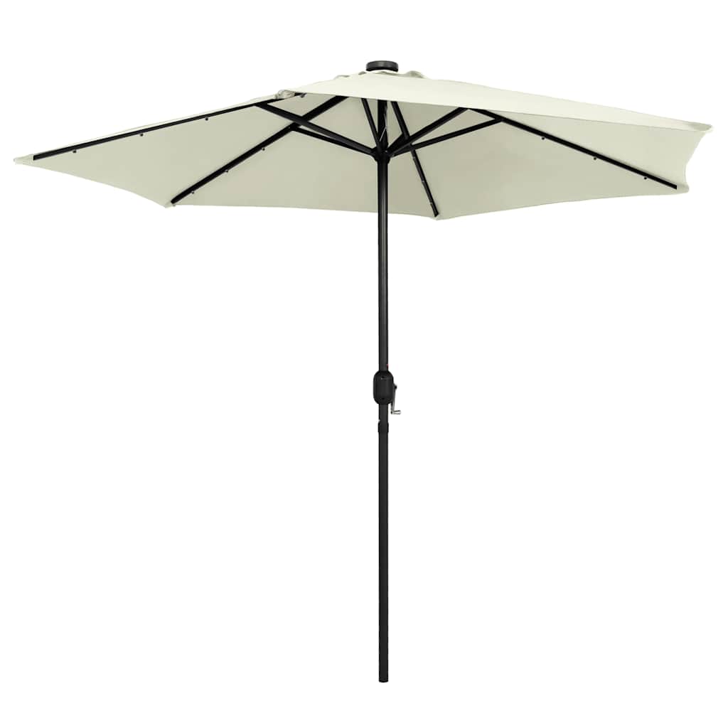 Guarda-sol jardim luzes LED/poste alumínio 270 cm branco areia