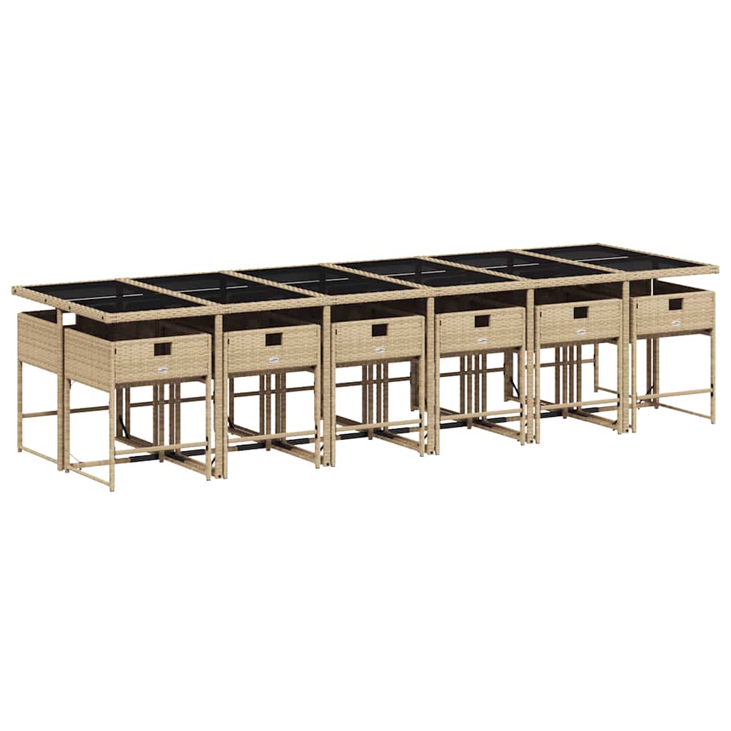 13 Pcs conjunto de jantar p/ jardim com almofadões vime PE bege