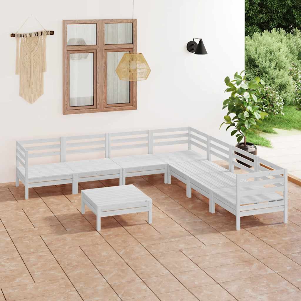 8 Pcs conjunto lounge de jardim pinho maciço branco