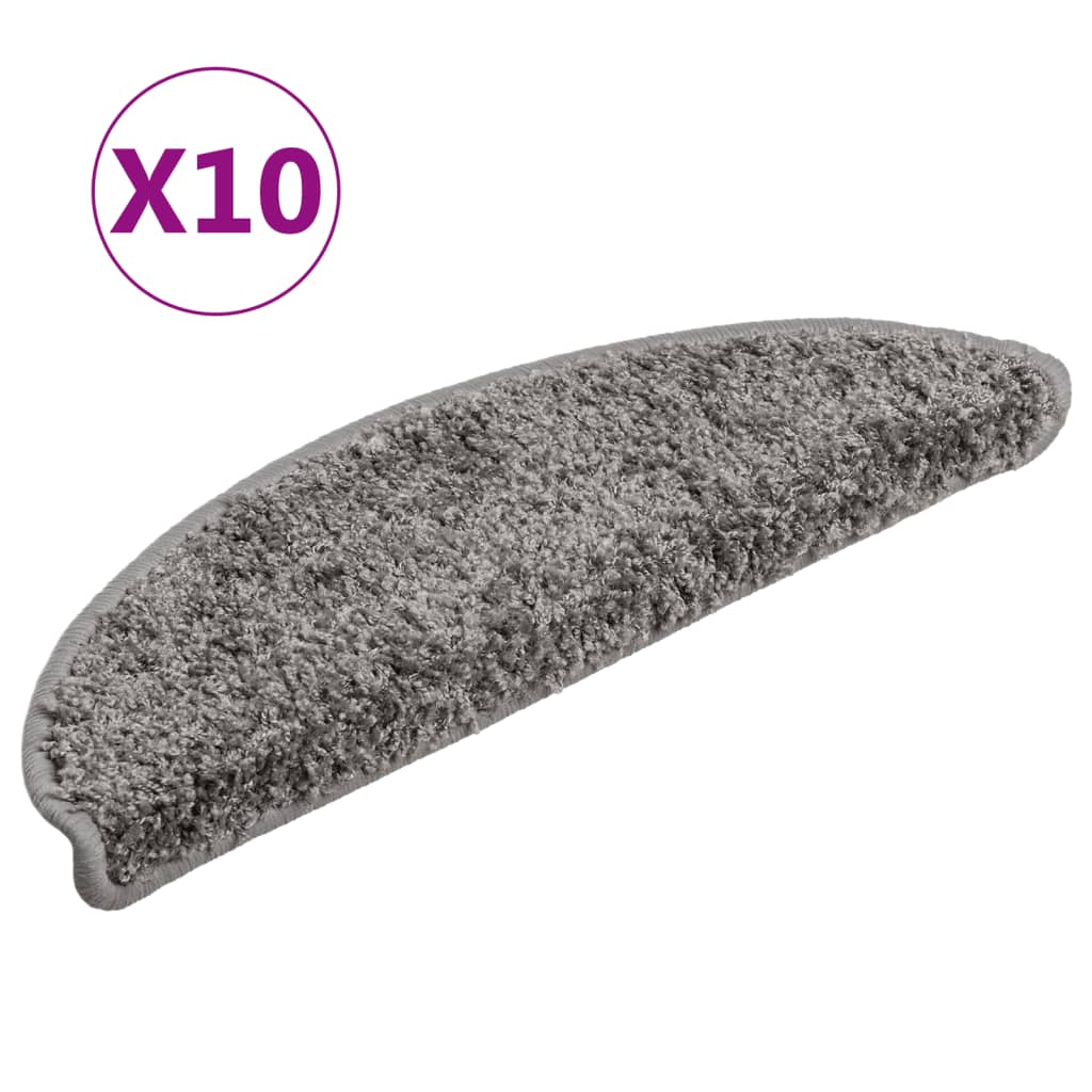 Tapetes de escada 10 peças 56x17x3 cm cinza semicircular