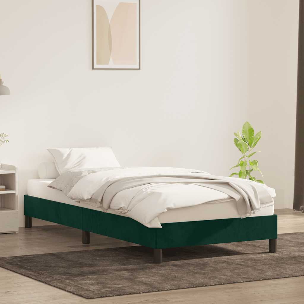 Estrutura de cama sem colchão 90x210 cm veludo verde-escuro