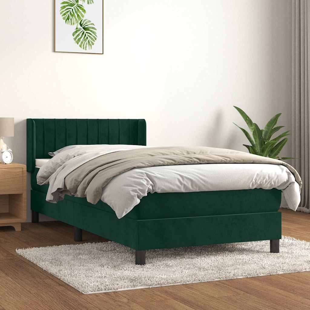 Cama com molas/colchão 100x200 cm veludo verde-escuro