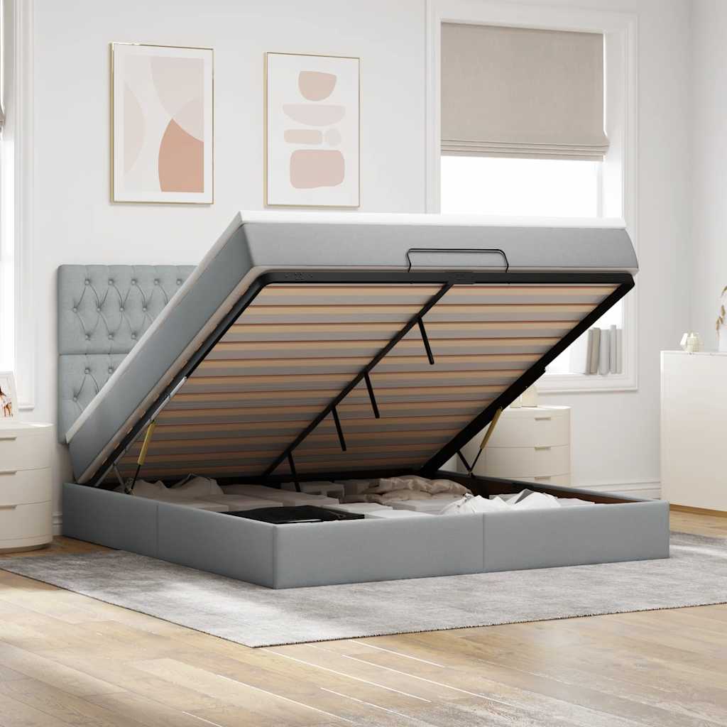 Estrutura de cama otomana com colchão 180x200 cm cinzento claro