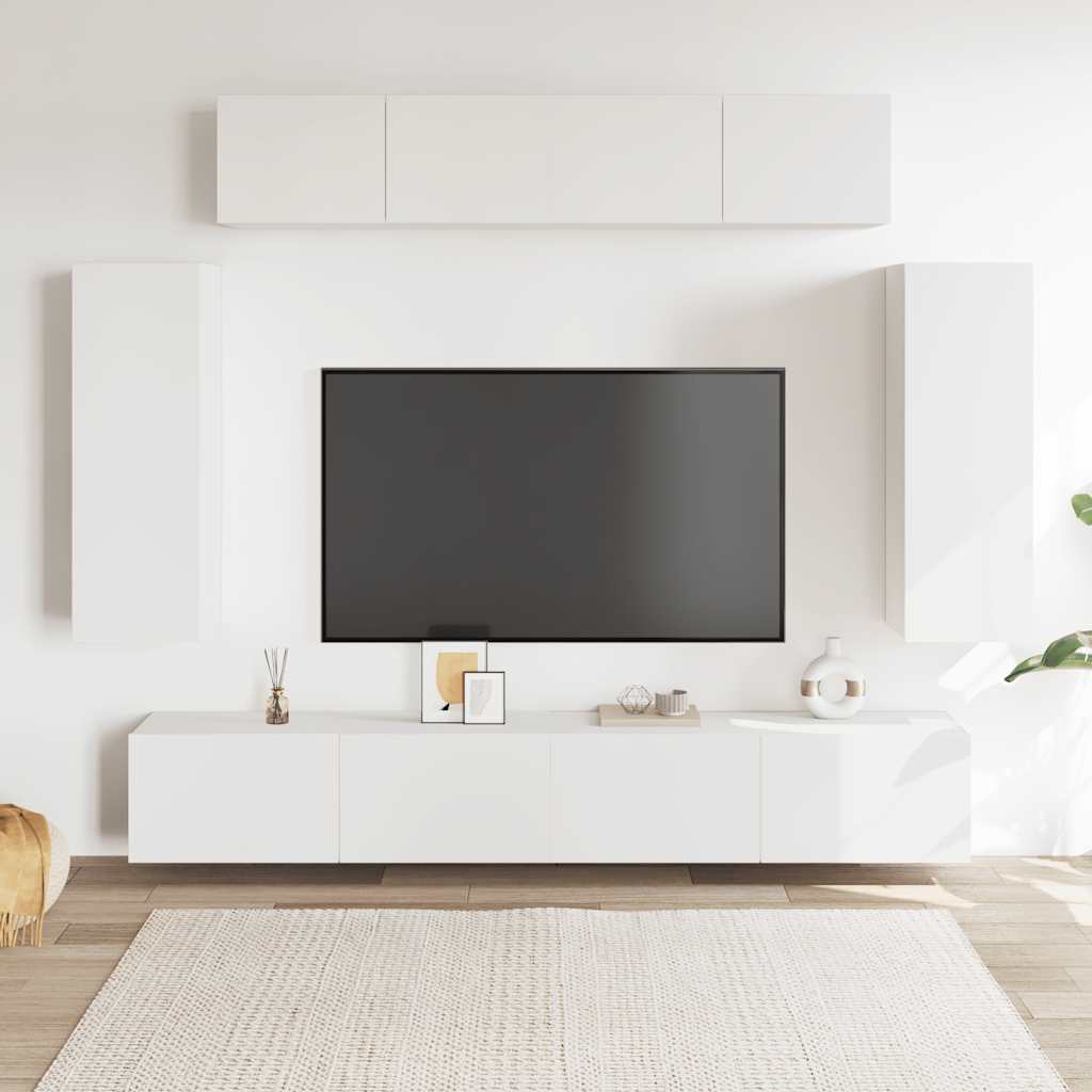 6 Pcs conjunto de móveis de TV derivados de madeira branco