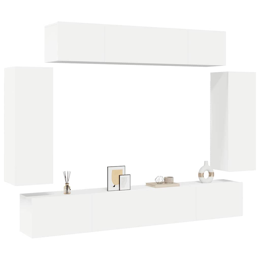 6 Pcs conjunto de móveis de TV derivados de madeira branco