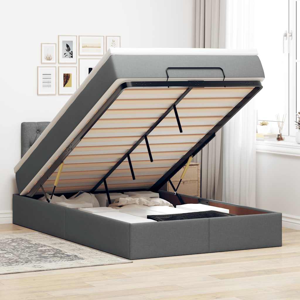 Cama otomana com colchão&leds 120x190 cm tecido cinzento escuro