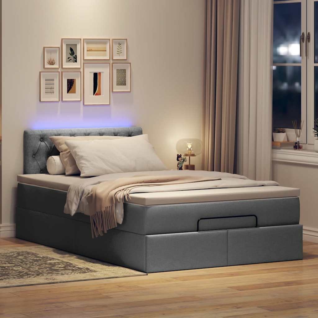Cama otomana com colchão&leds 120x190 cm tecido cinzento escuro