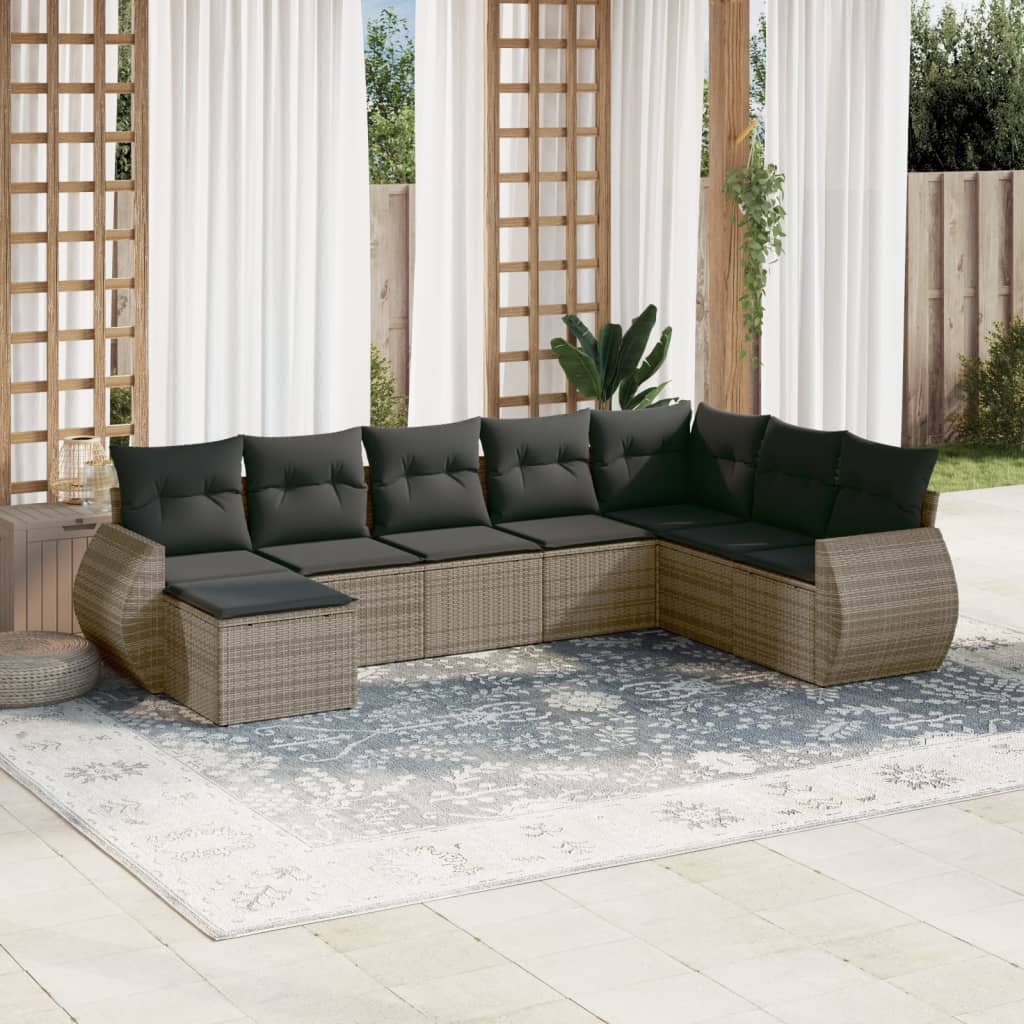 8 Pcs conjunto sofás de jardim c/ almofadões vime PE cinzento