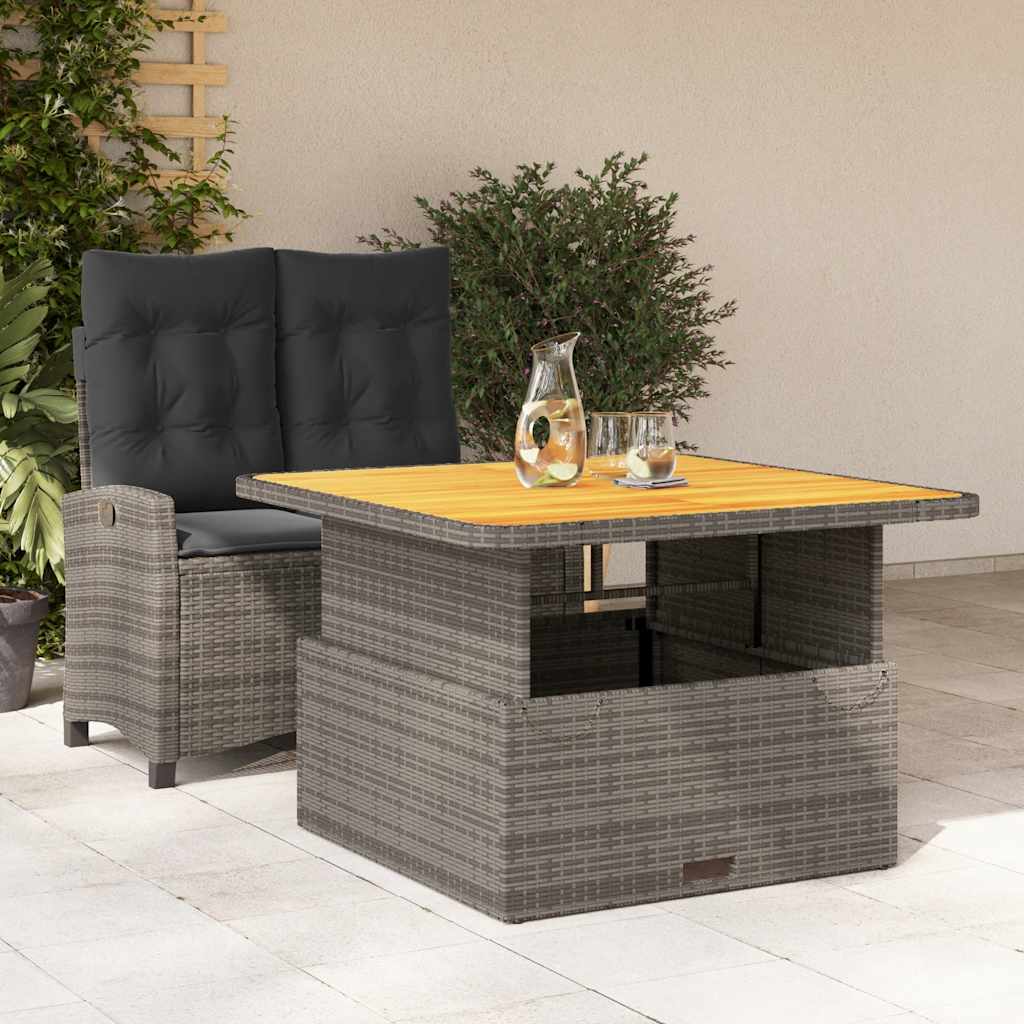 2 Pcs conjunto de jantar p/ jardim c/ almofadões vime PE cinza