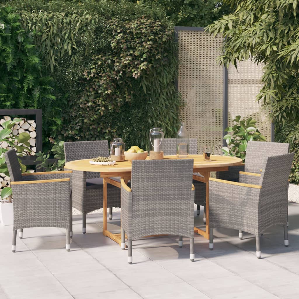 7 Pcs conjunto de jantar para jardim com almofadões cinzento