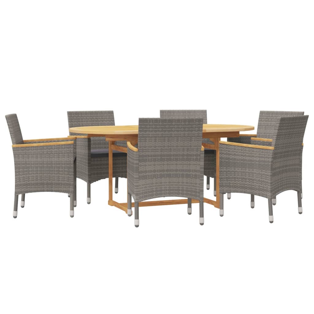 7 Pcs conjunto de jantar para jardim com almofadões cinzento