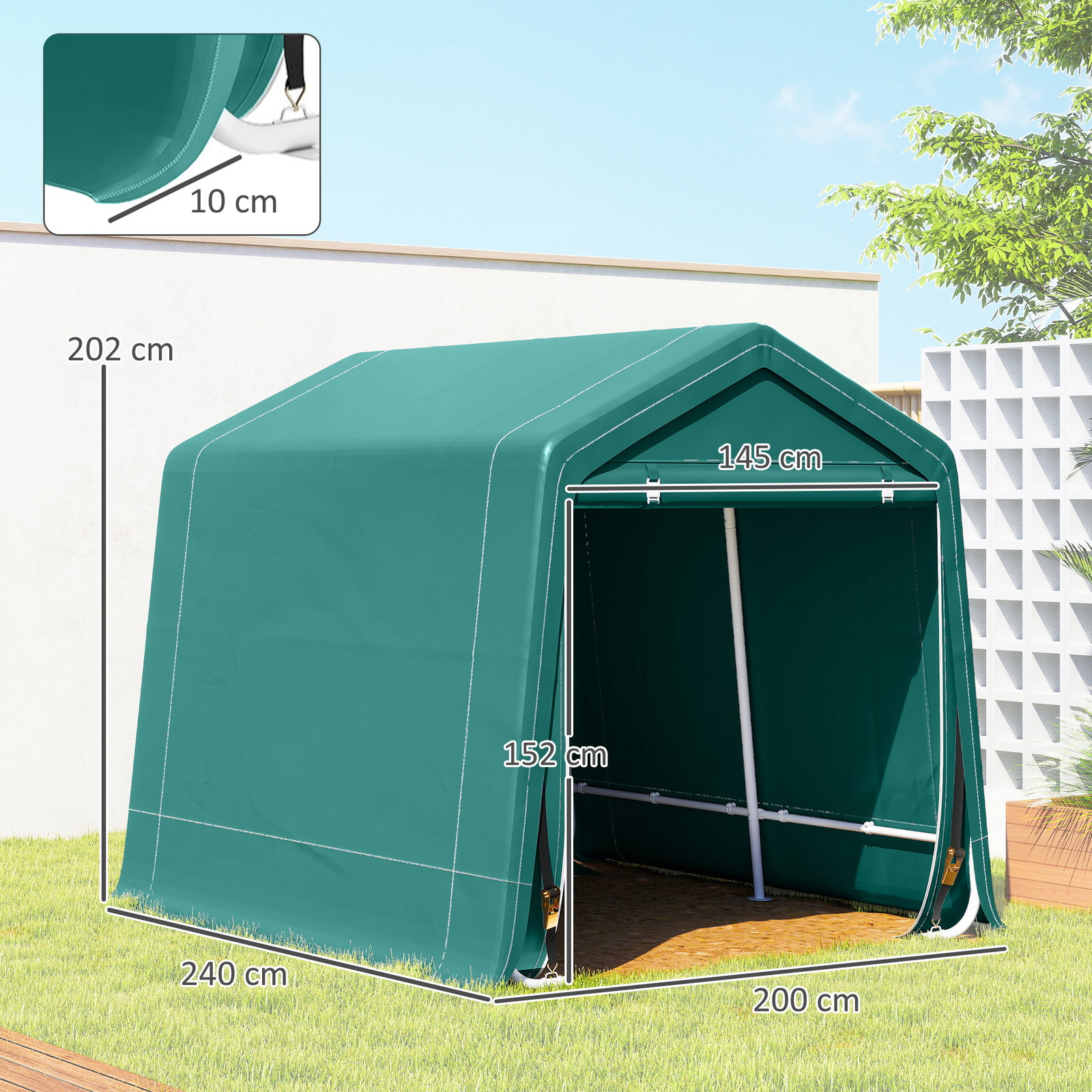 Abrigo de Exterior para Ferramentas Bicicleta 2,4x2x2,02 m Abrigo de Armazenamento com 2 Portas Anti-UV para Jardim Verde