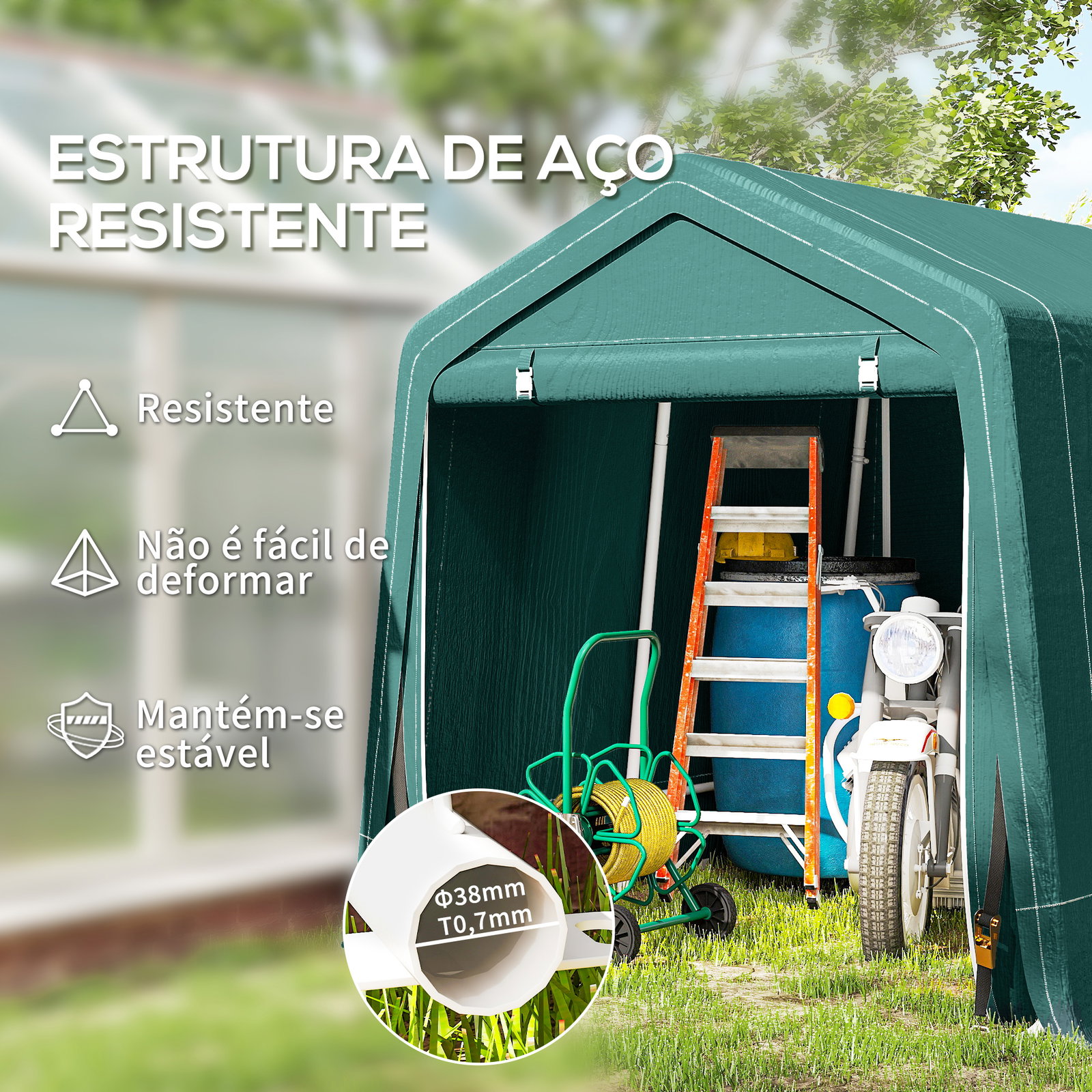 Abrigo de Exterior para Ferramentas Bicicleta 2,4x2x2,02 m Abrigo de Armazenamento com 2 Portas Anti-UV para Jardim Verde