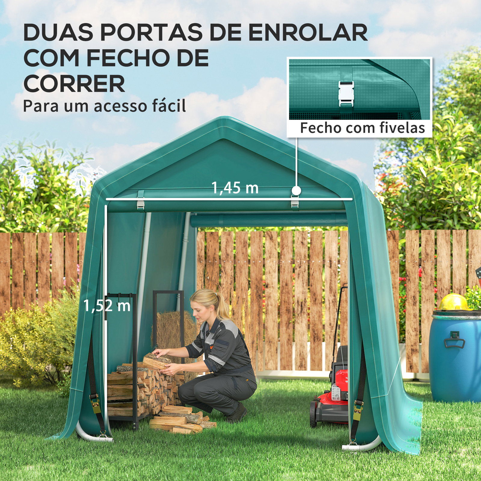 Abrigo de Exterior para Ferramentas Bicicleta 2,4x2x2,02 m Abrigo de Armazenamento com 2 Portas Anti-UV para Jardim Verde