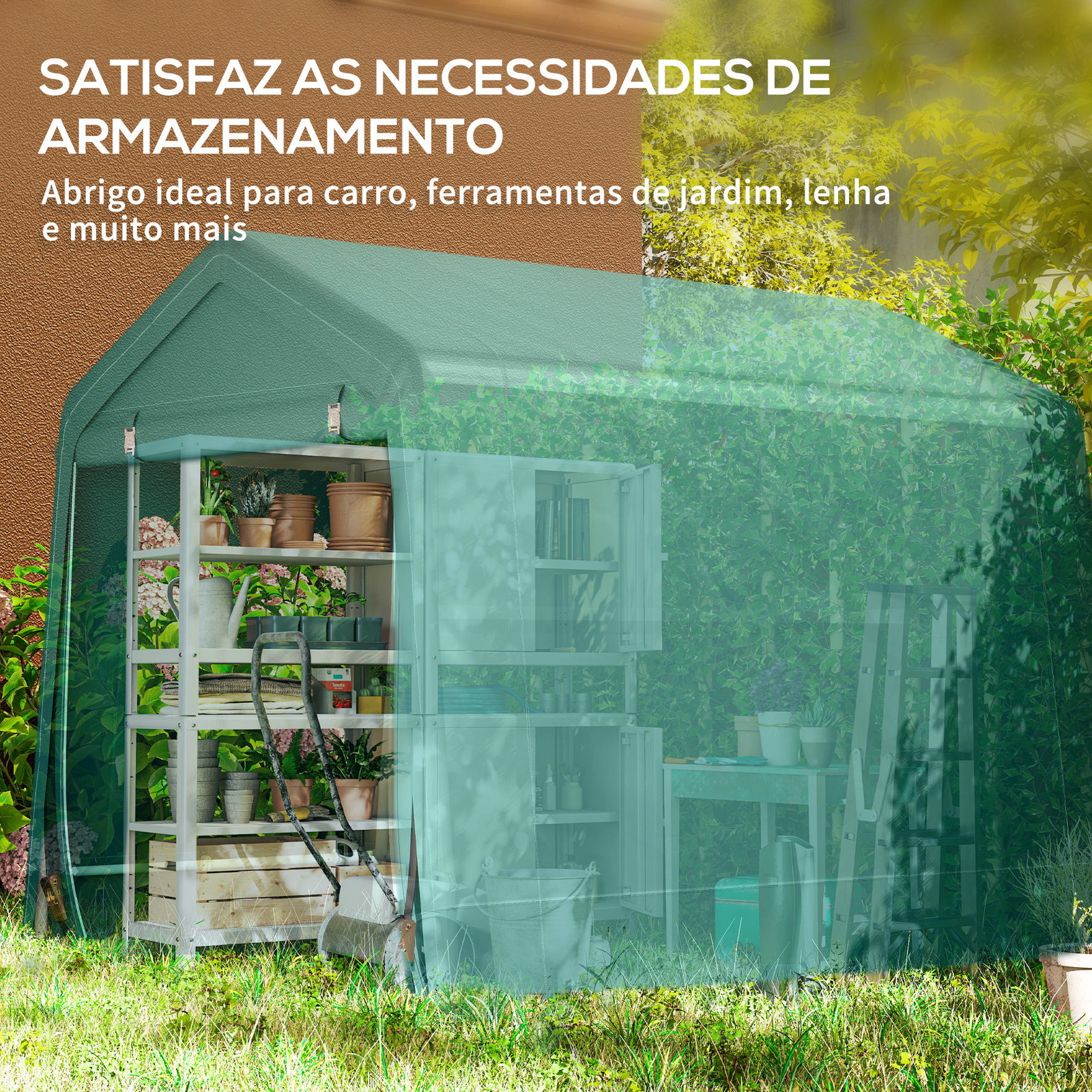 Abrigo de Exterior para Ferramentas Bicicleta 2,4x2x2,02 m Abrigo de Armazenamento com 2 Portas Anti-UV para Jardim Verde