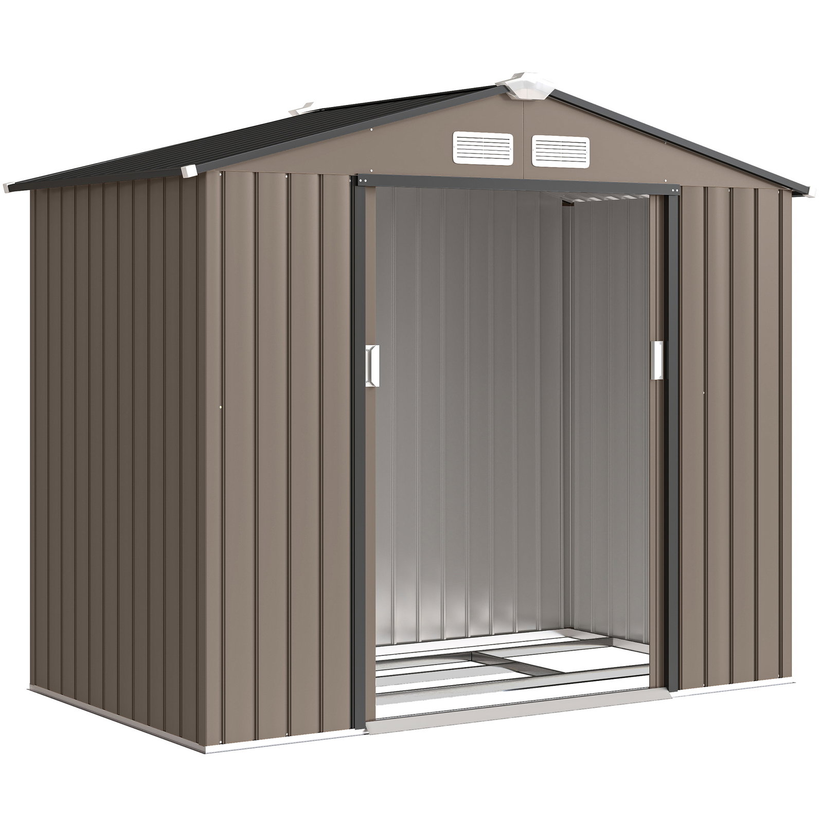Abrigo de jardim 213x130x185 cm abrigo de jardim metálico de exterior com 2 portas deslizantes e 4 janelas marrom