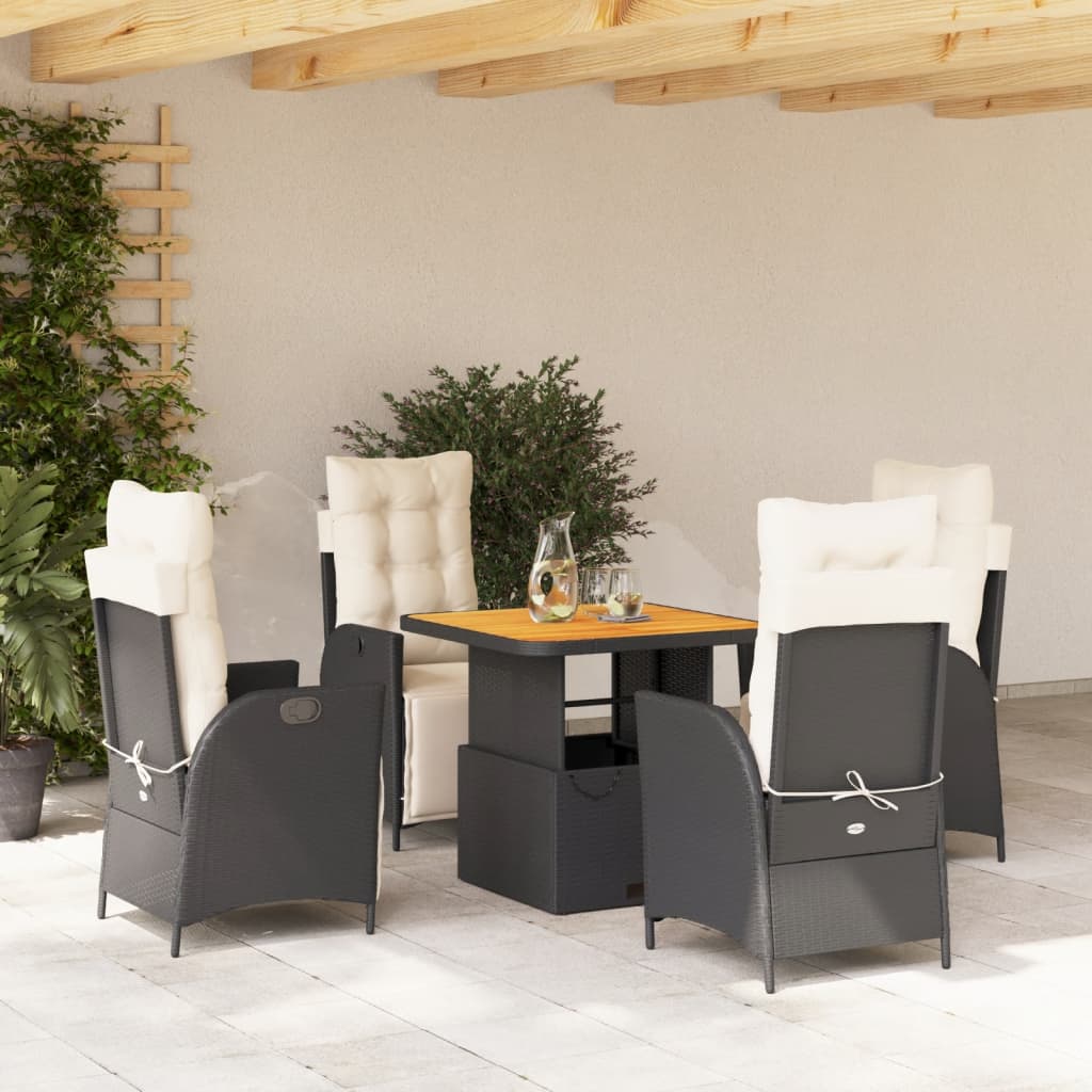5 Pcs conjunto de jantar p/ jardim c/ almofadões vime PE preto