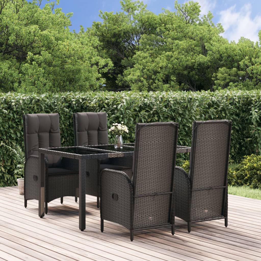5 Pcs conjunto de jantar p/ jardim c/ almofadões vime PE preto