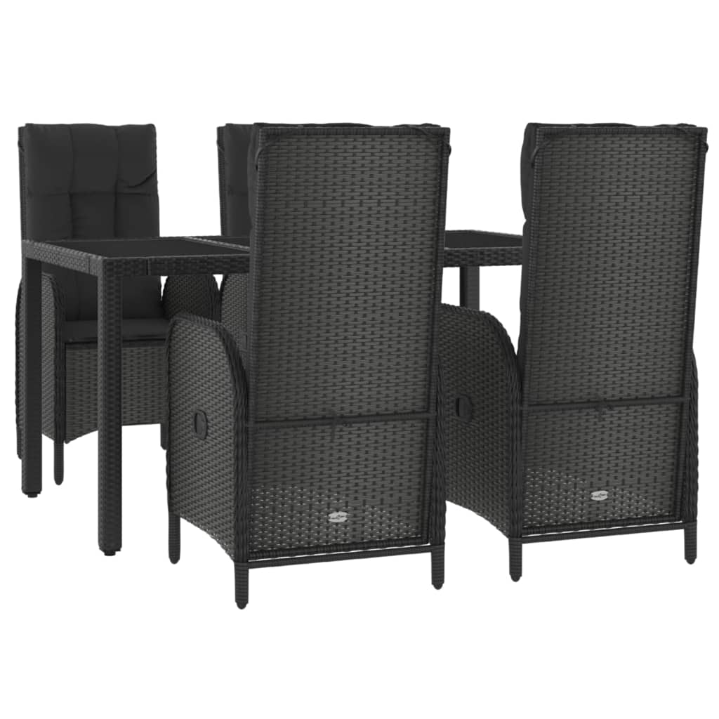 5 Pcs conjunto de jantar p/ jardim c/ almofadões vime PE preto
