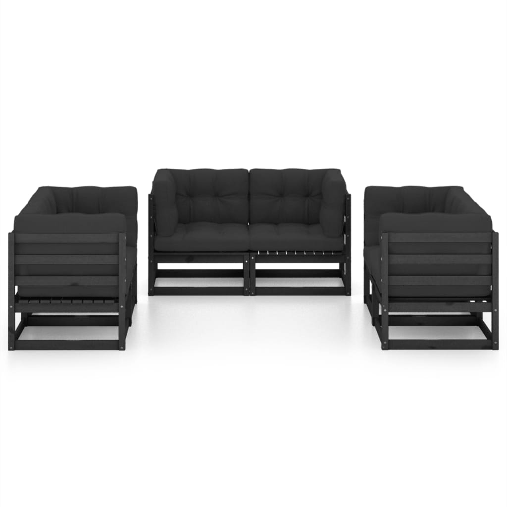 6 Pcs conjunto lounge de jardim com almofadões pinho maciço