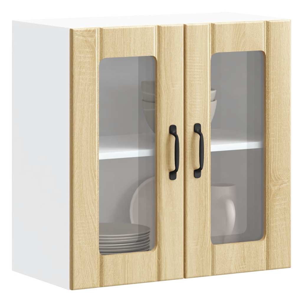 Armário de parede de cozinha porta vidro lucca carvalho sonoma