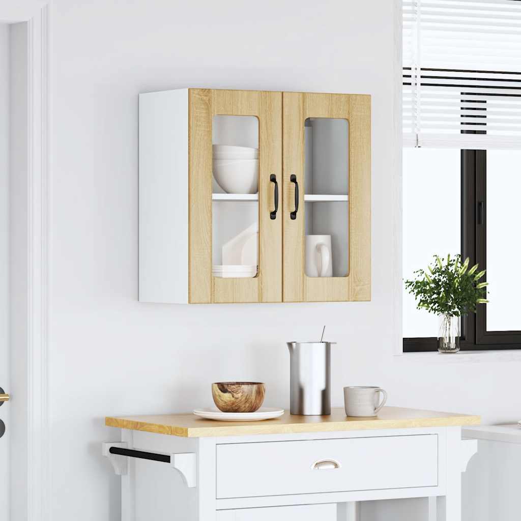 Armário de parede de cozinha porta vidro lucca carvalho sonoma