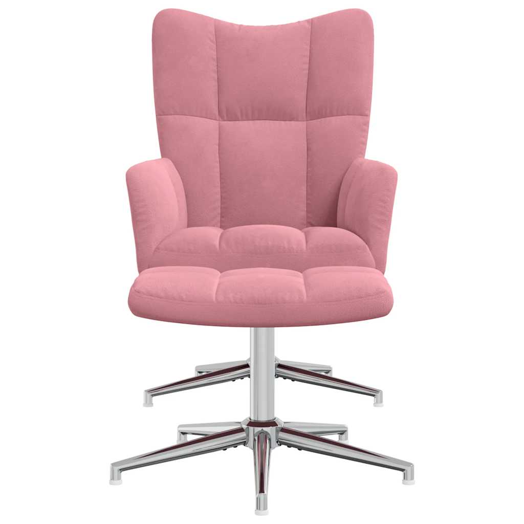 Cadeira de descanso com banco veludo rosa