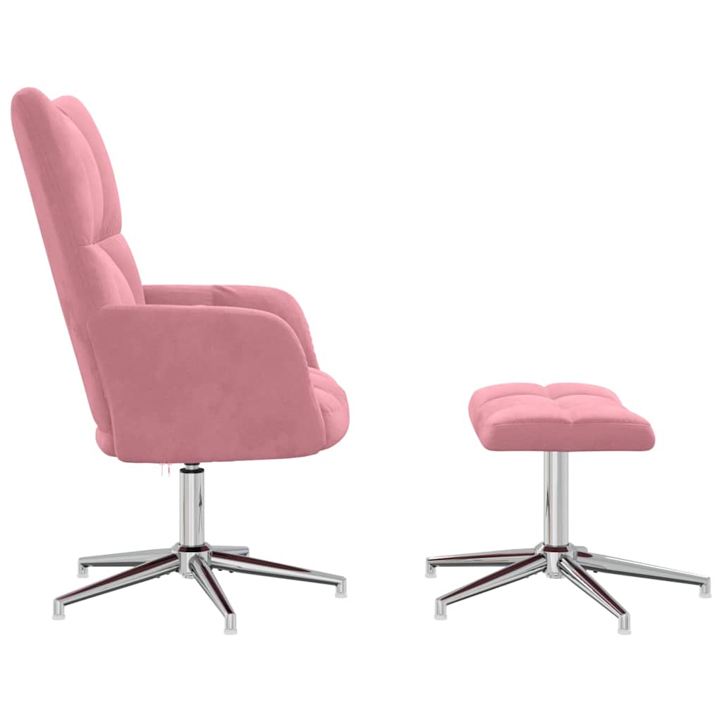 Cadeira de descanso com banco veludo rosa