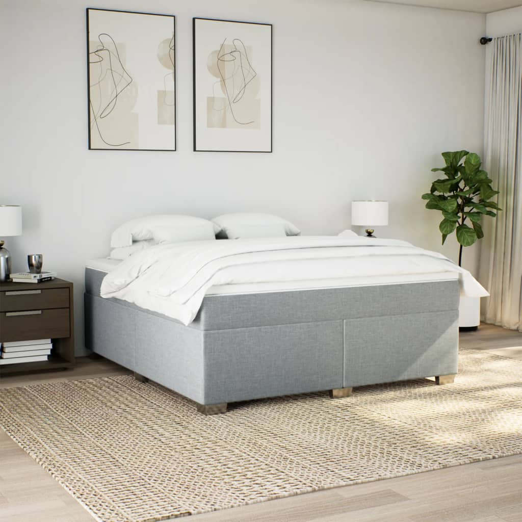 Cama com molas/colchão 200x200 cm tecido cinza-claro