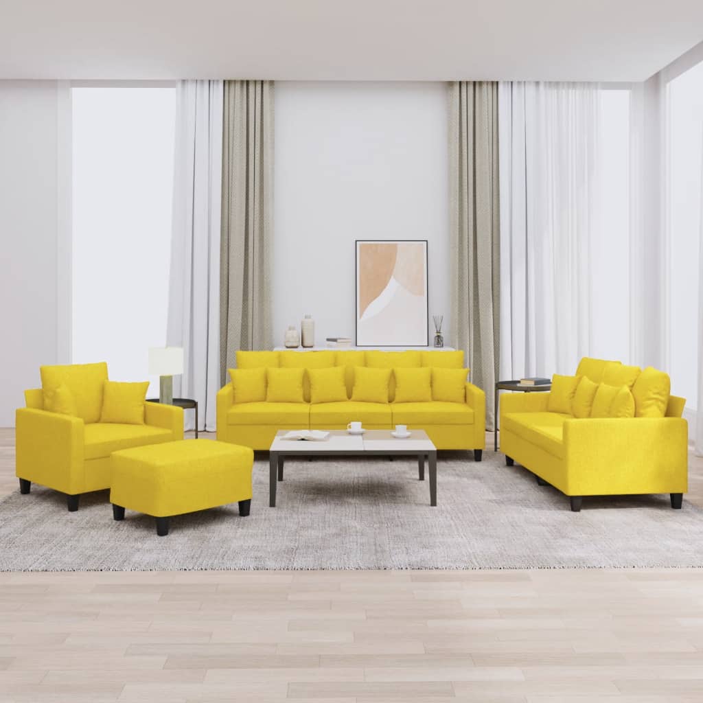 4 Pcs conjunto de sofás com almofadas tecido amarelo-claro