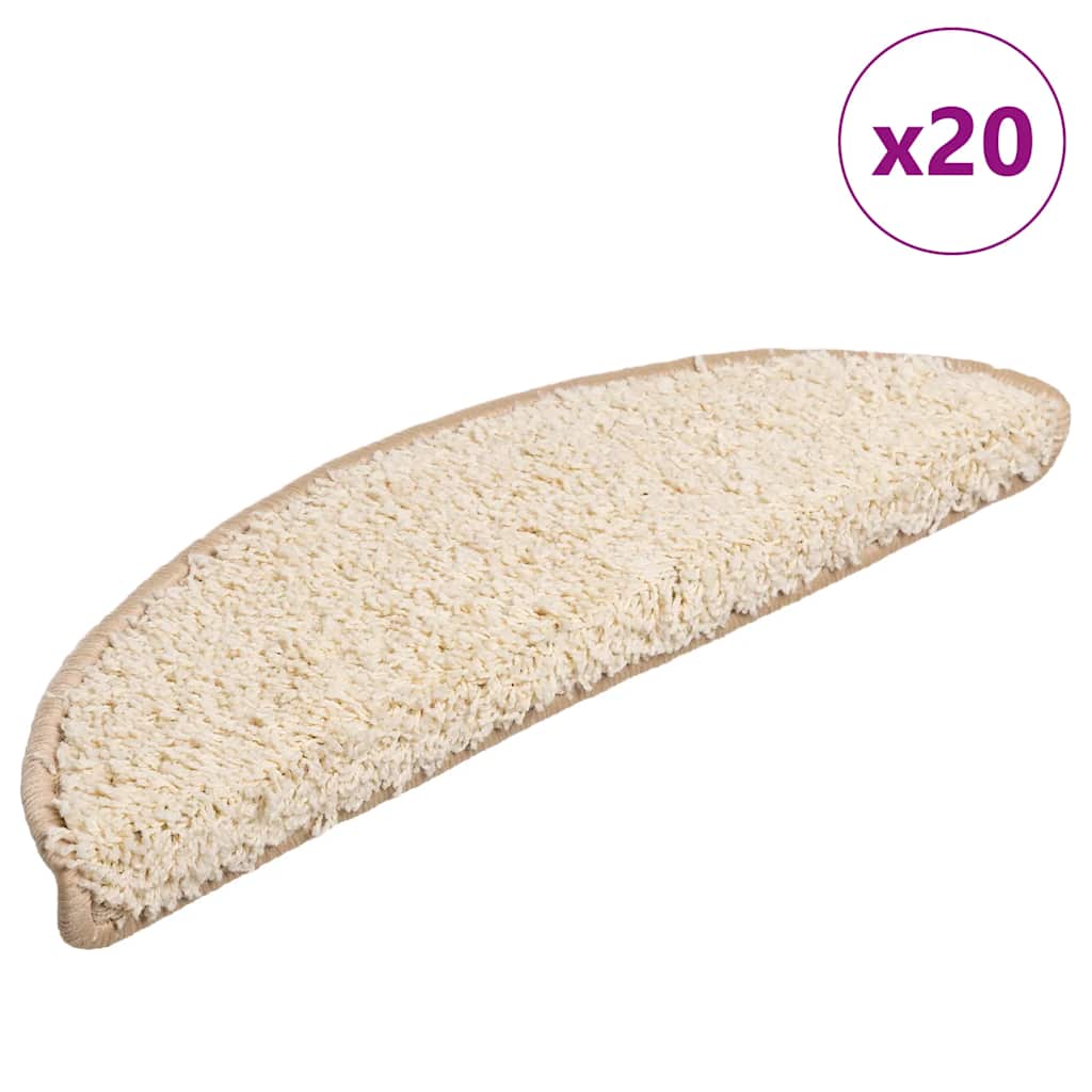 Tapetes de escada 20 peças 56x17x3 cm creme semicircular
