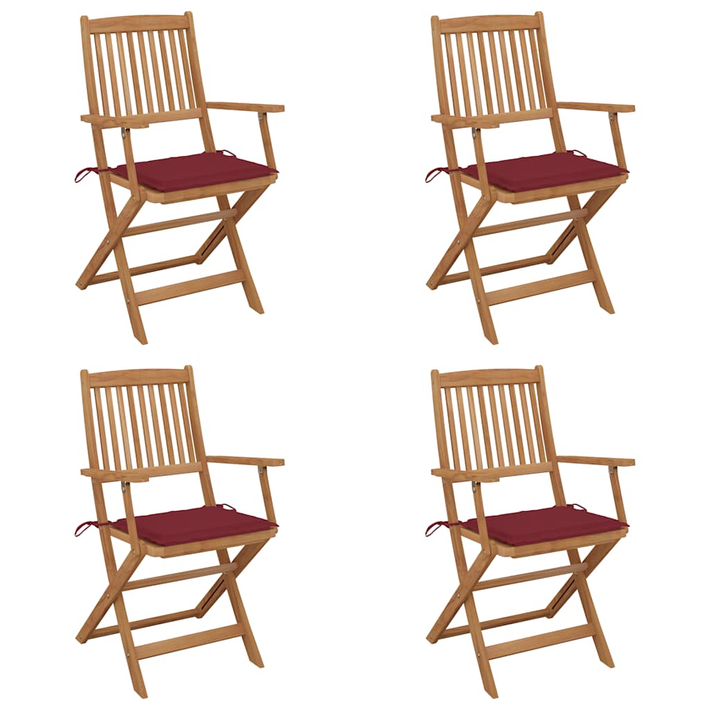Cadeiras de jardim dobráveis c/ almofadões 4 pcs acácia maciça