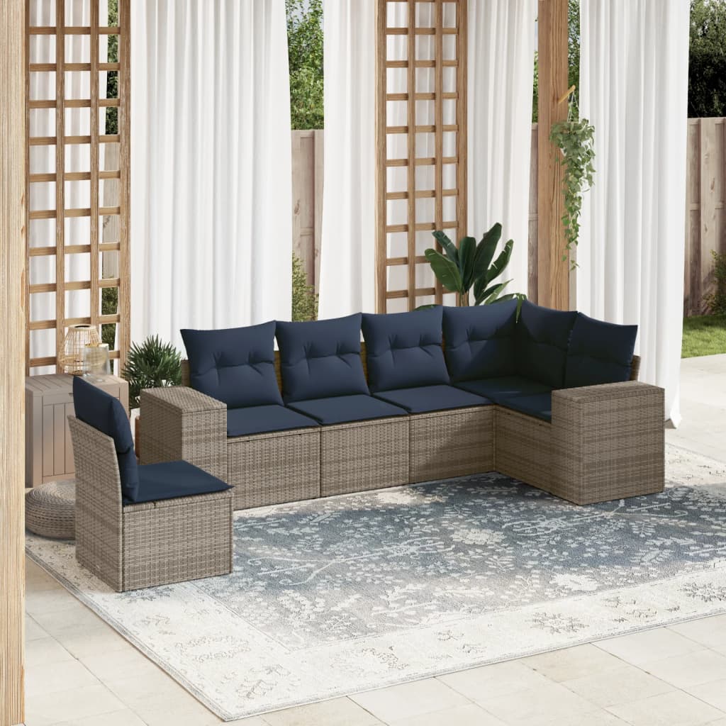 Conjunto de sofá de jardim com 6 peças e almofadas em rattan sintético cinza
