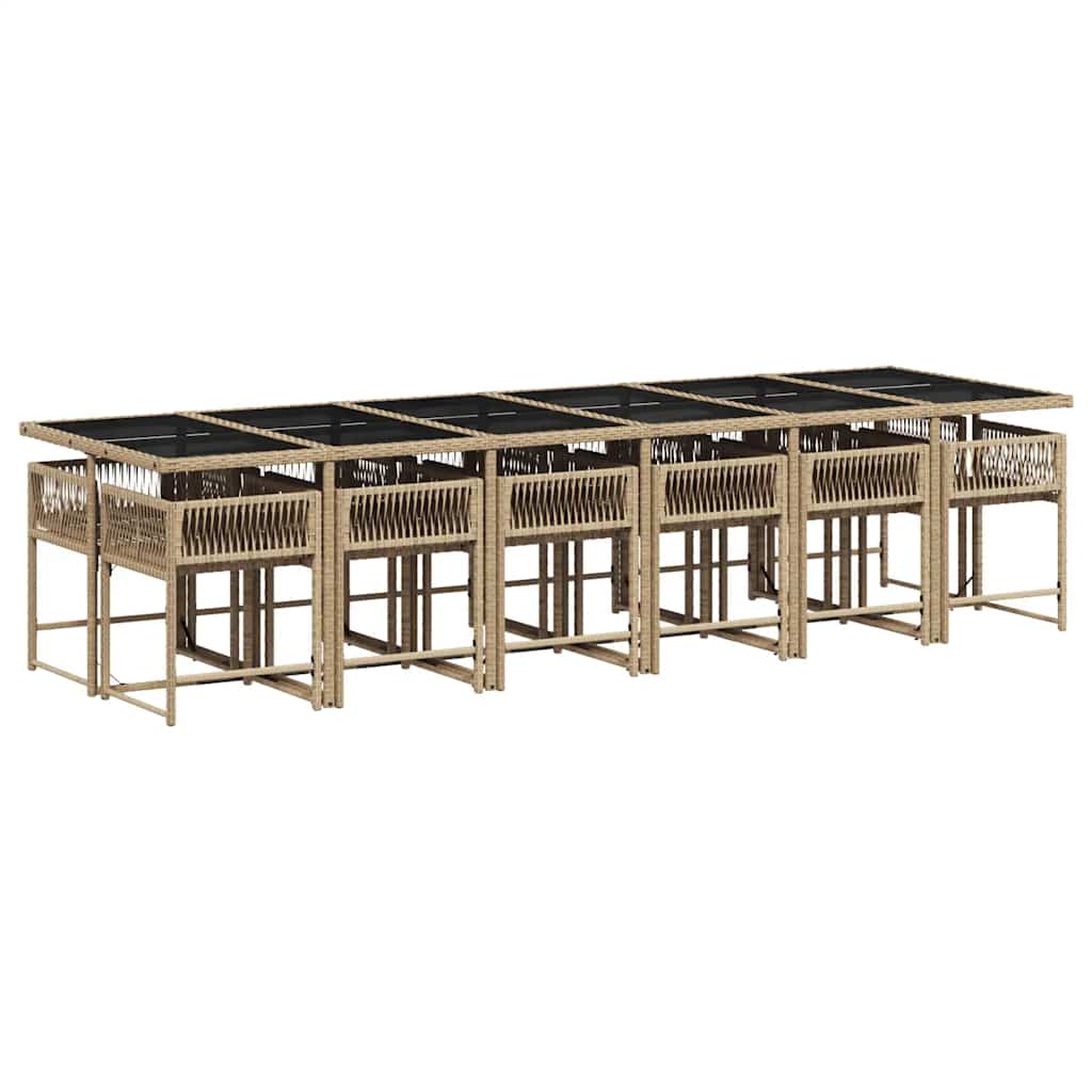 13 Pcs conjunto de jantar p/ jardim com almofadões vime PE bege