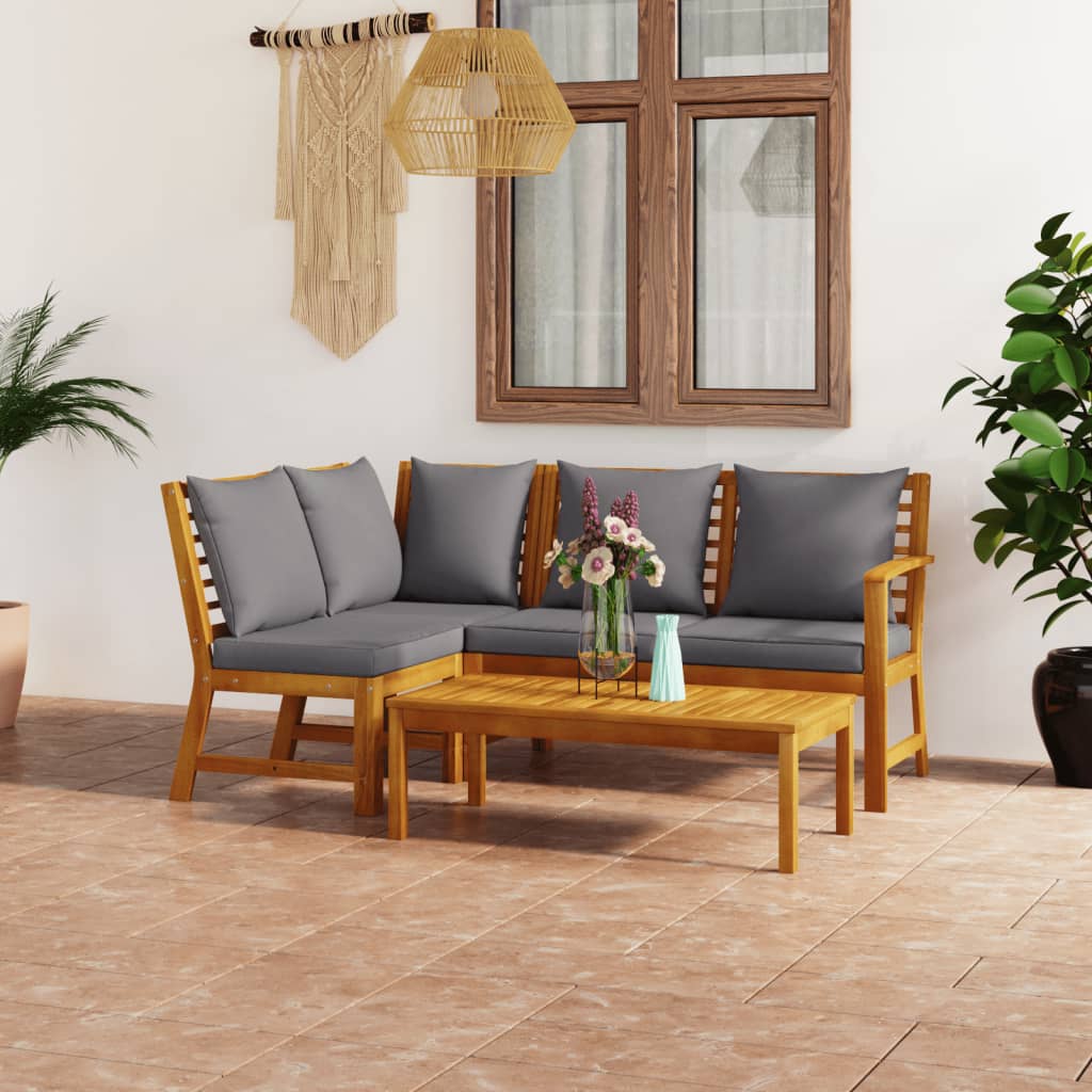 4 Pcs conjunto lounge de jardim c/ almofadões acácia maciça