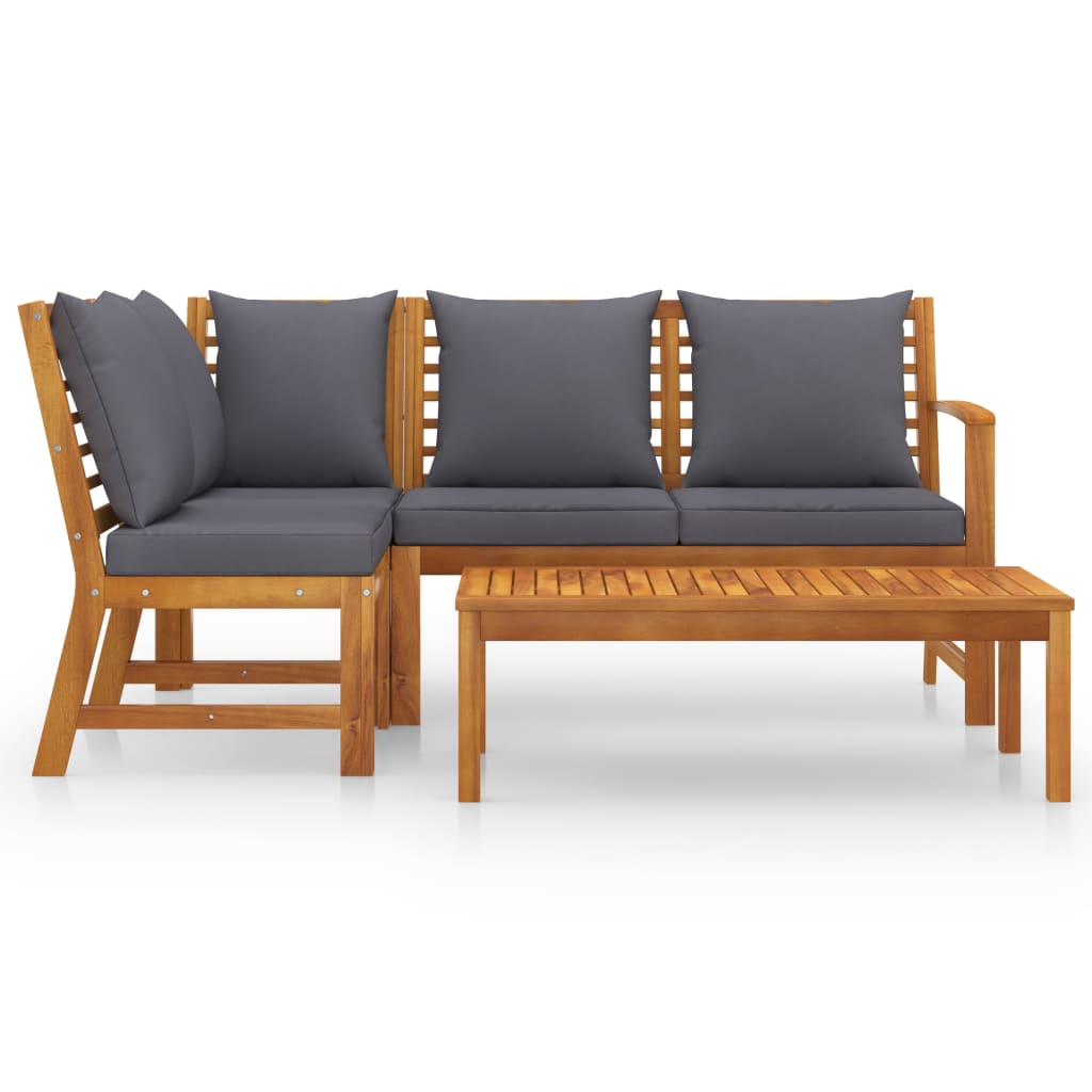 4 Pcs conjunto lounge de jardim c/ almofadões acácia maciça