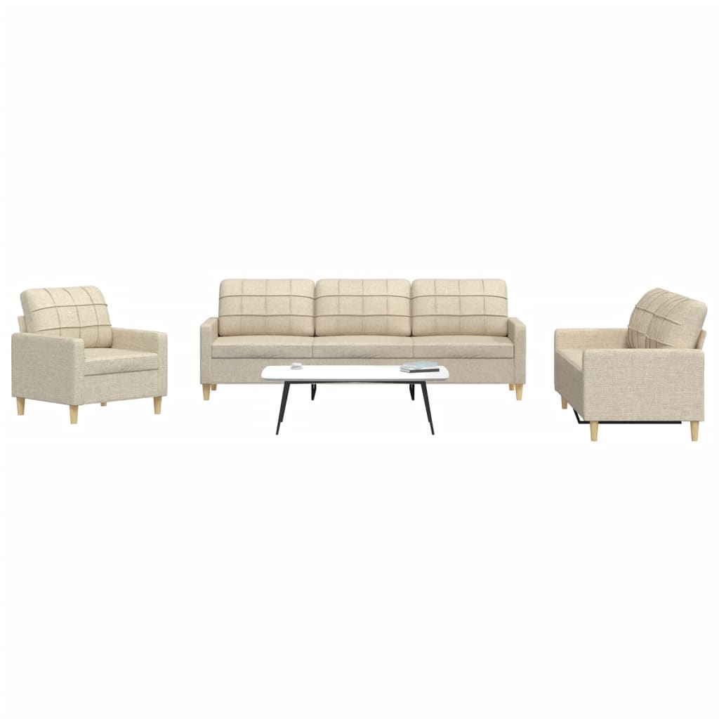 3 Pcs conjunto de sofás tecido cor creme