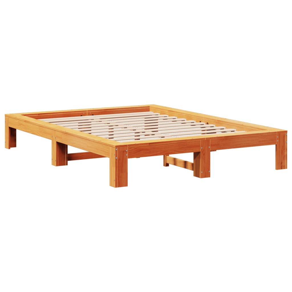 Cama sem colchão 160x200 cm madeira pinho maciço castanho-mel