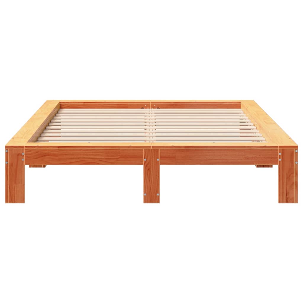 Cama sem colchão 160x200 cm madeira pinho maciço castanho-mel