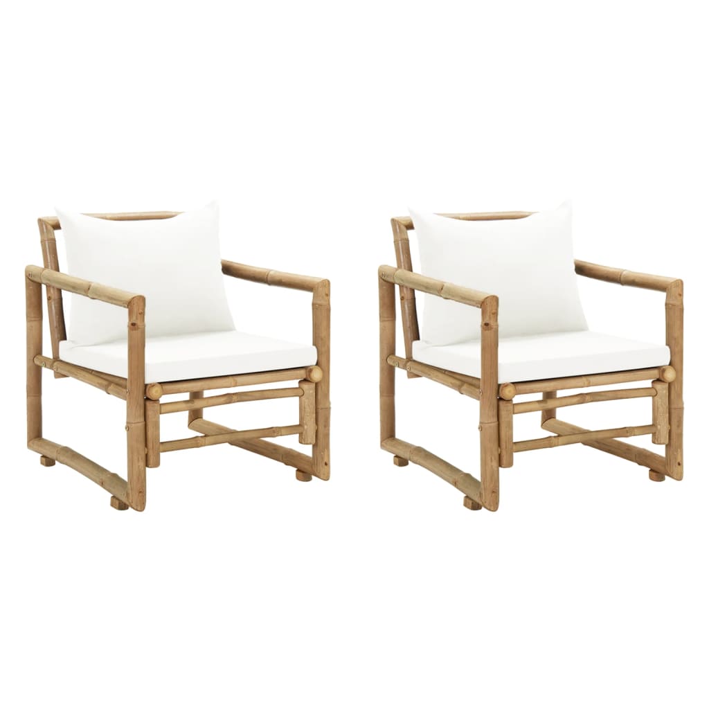 Cadeiras de jardim 2 pcs com almofadões e almofadas bambu