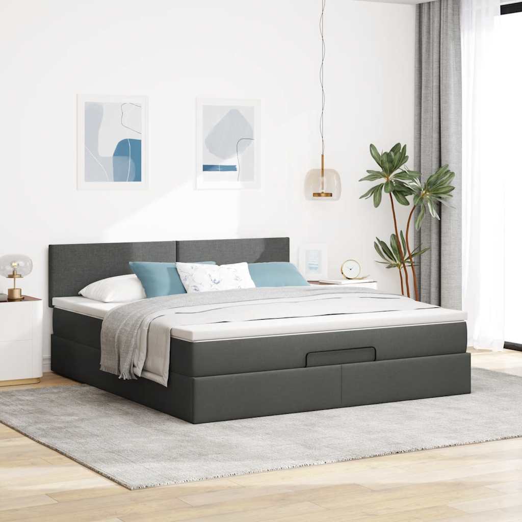 Estrutura de cama otomana com colchão 180x200cm cinzento escuro