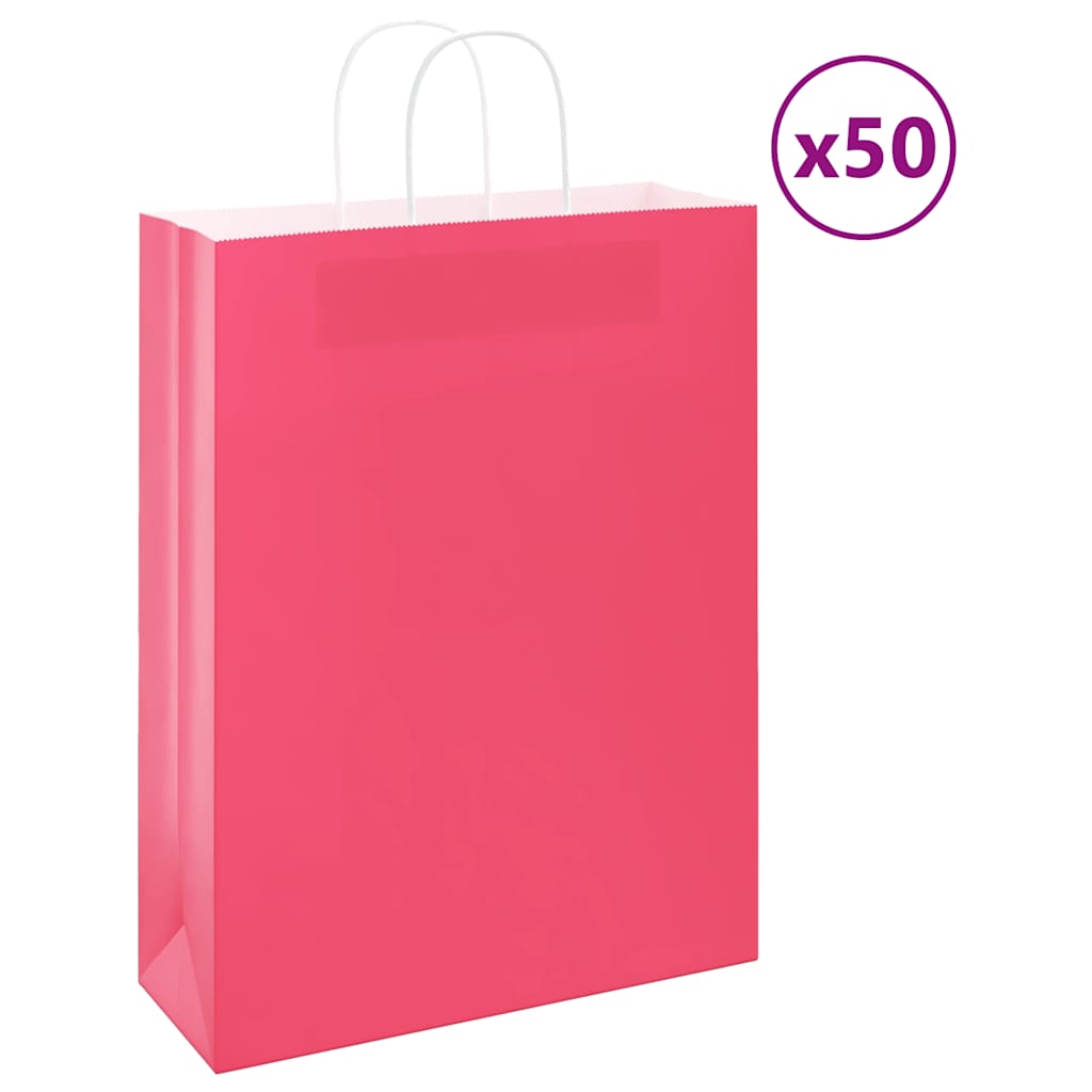 Sacos de papel 50 unid com alças rosa 32x12x42 cm
