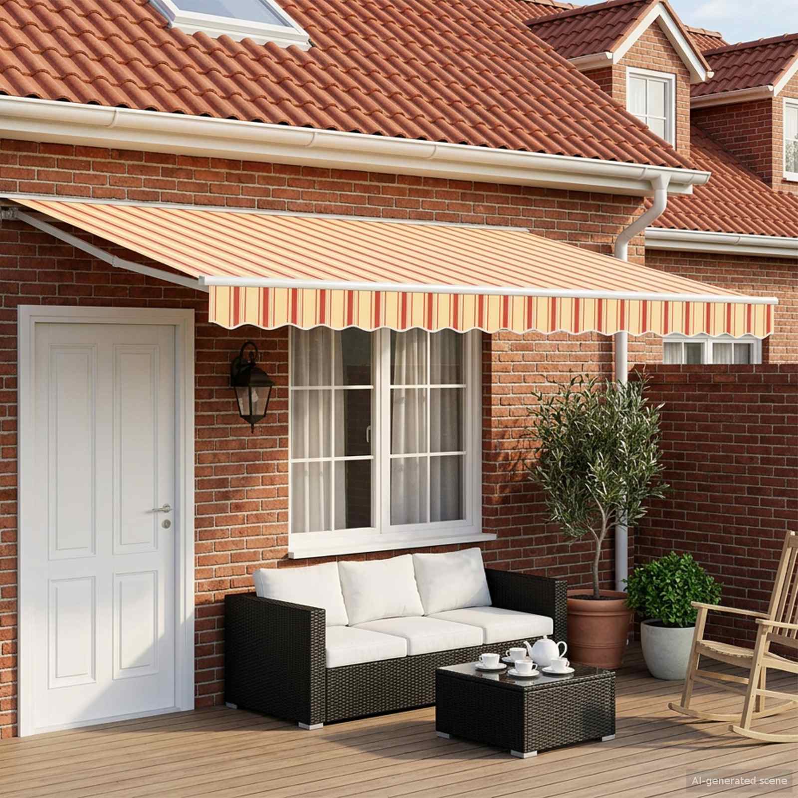 Toldo retrátil elétrico amarelo, laranja e branco 5 x 3 m