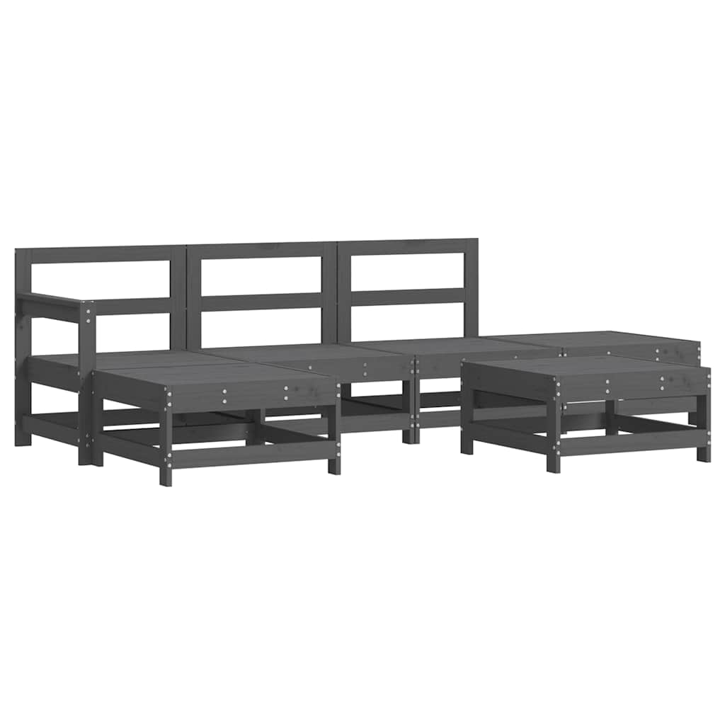 6 Pcs conjunto lounge jardim c/ almofadões madeira maciça cinza