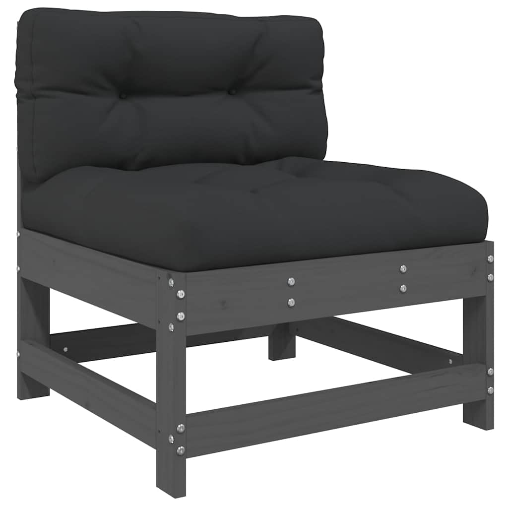 6 Pcs conjunto lounge jardim c/ almofadões madeira maciça cinza