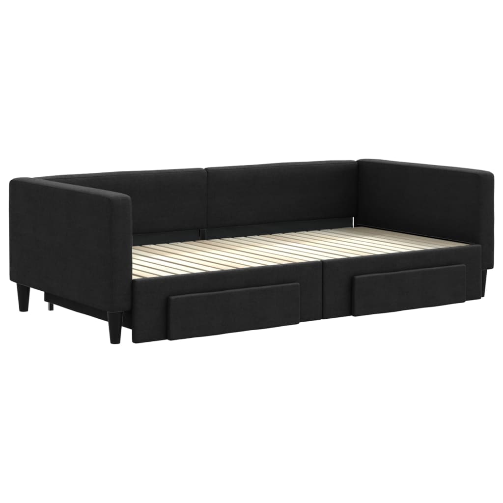 Sofá-cama com gavetão e gavetas 100x200 cm tecido preto