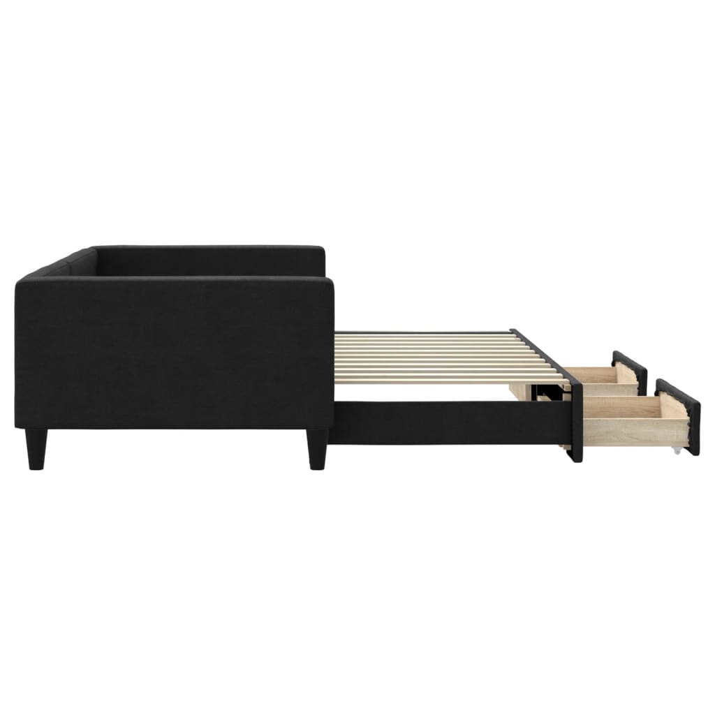 Sofá-cama com gavetão e gavetas 100x200 cm tecido preto
