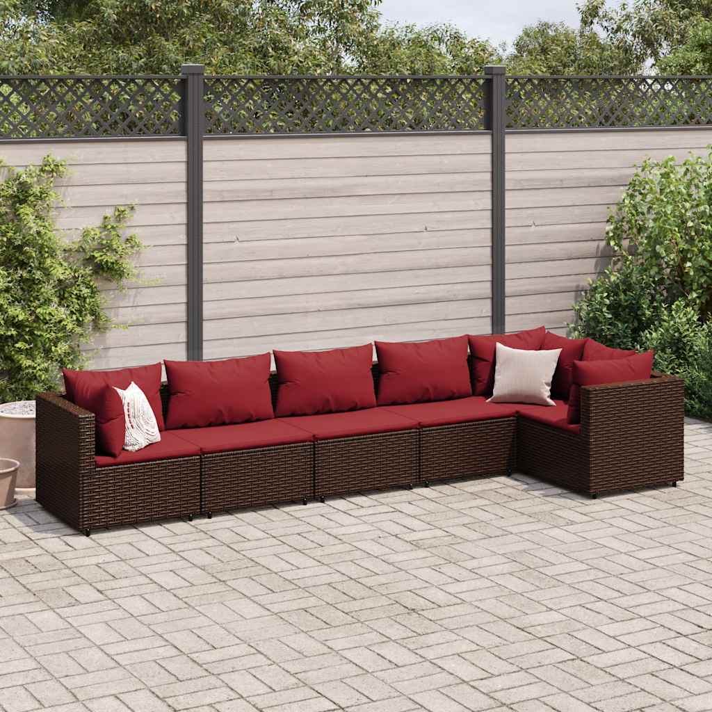 6 Pcs conj. lounge jardim c/ almofadões 6 pcs vime PE castanho